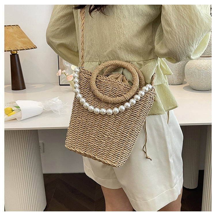 Straw Shoulder Bag Hand Woven Bucket Bag Handbag