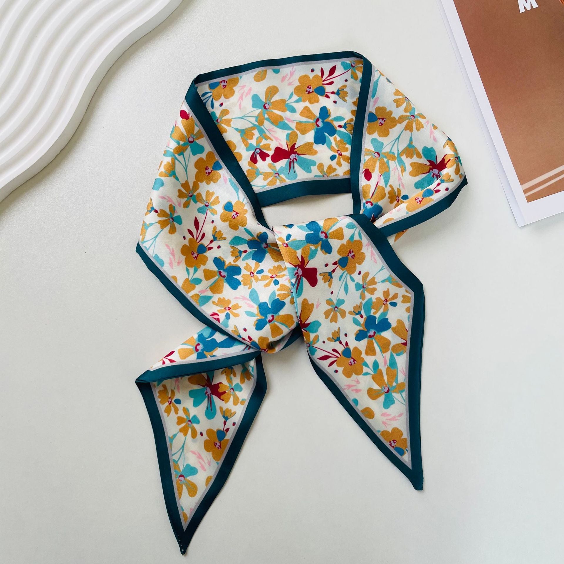 Scarf Design Spring Spring Silk Scarf women's Gift Angled Streamer Simulated Silk Scarf Na ...