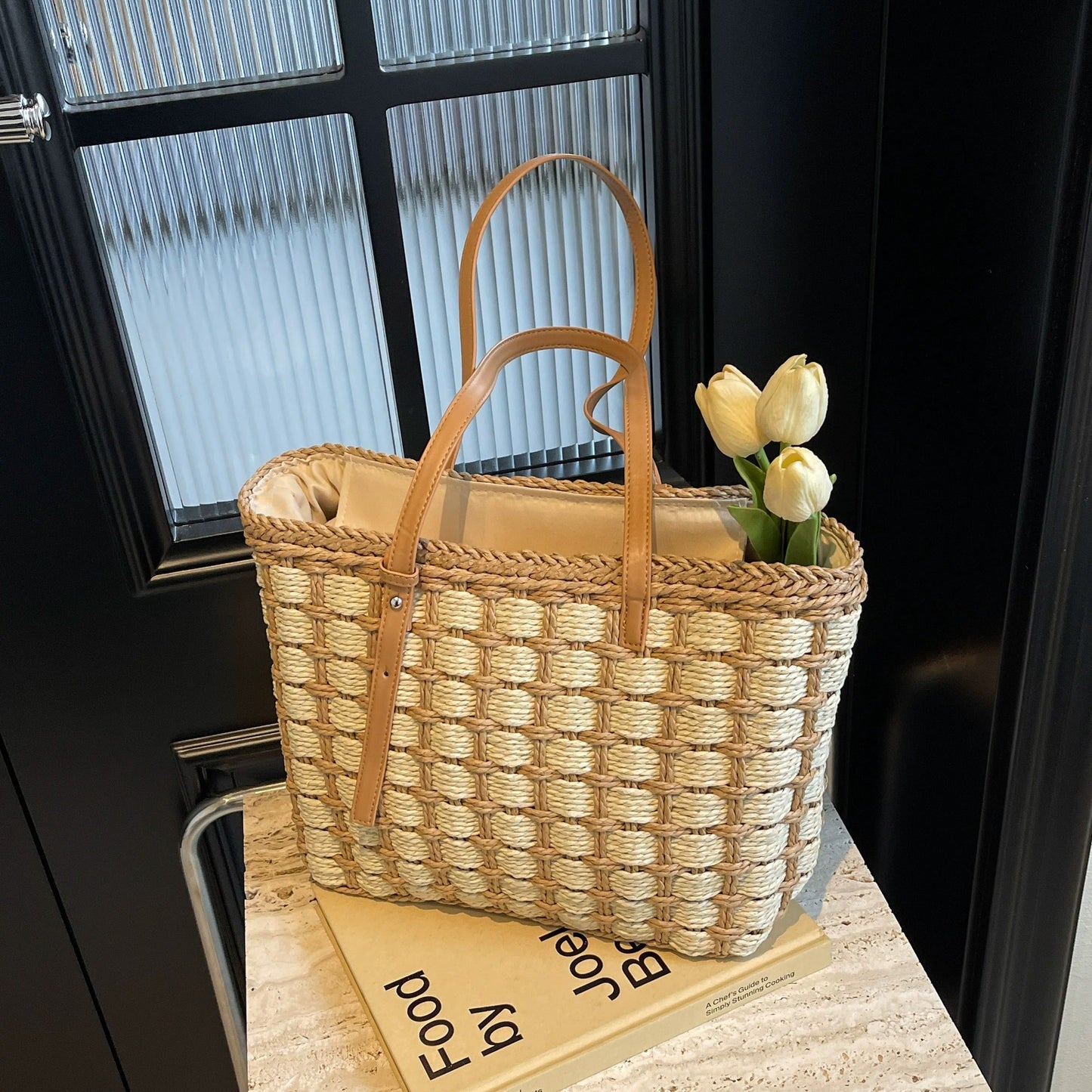 Hand Woven Straw Bag Women's Beach Shoulder Tote Bags
