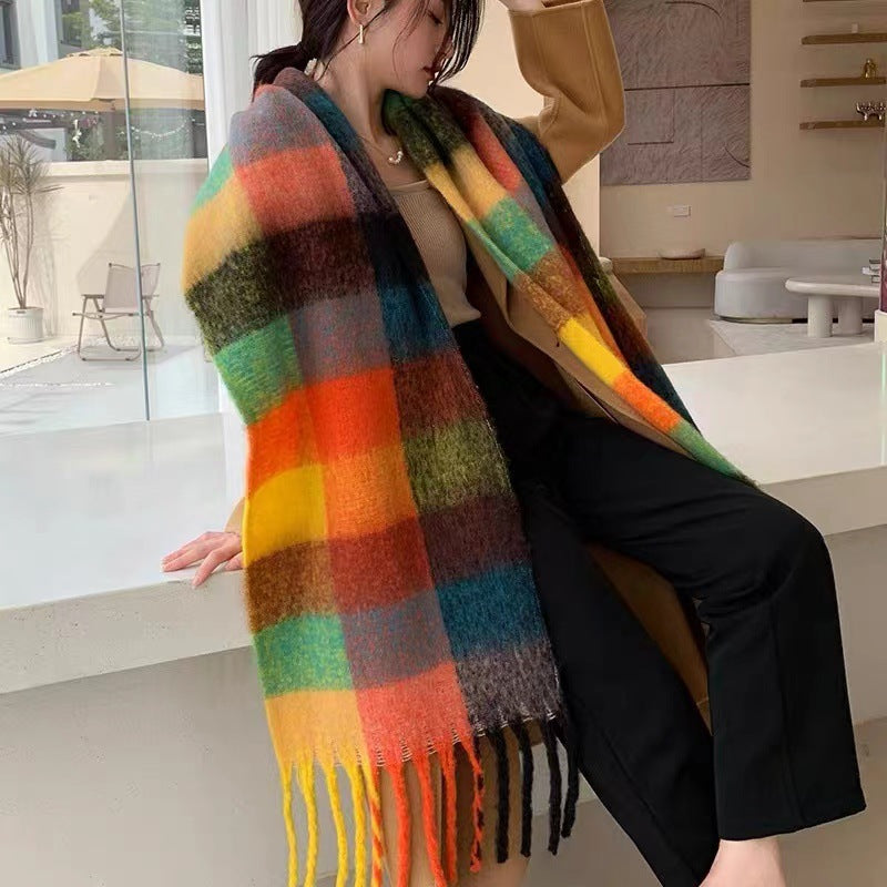 Women Fall Winter Plaid Chunky Scarves