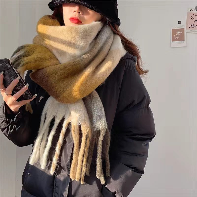 Cozy Chunky Plaid Tassel Scarf for Women Autumn Winter Fashion Outfits