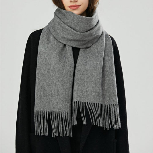 Wool Scarf for Women Solid Color Tassel Shawl