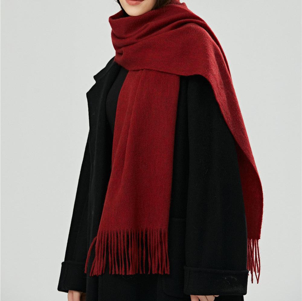 Wool Scarf for Women Solid Color Tassel Shawl