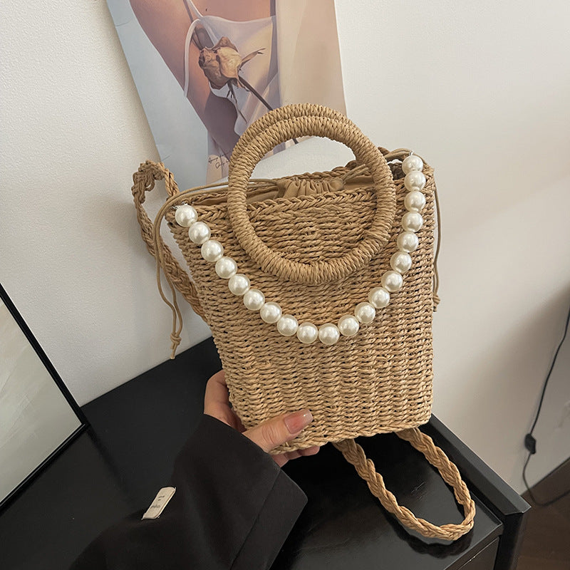 Straw Shoulder Bag Hand Woven Bucket Bag Handbag