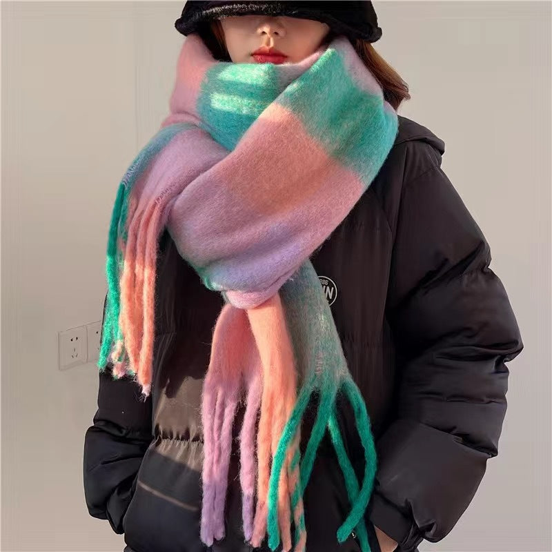 Cozy Chunky Plaid Tassel Scarf for Women Autumn Winter Fashion Outfits