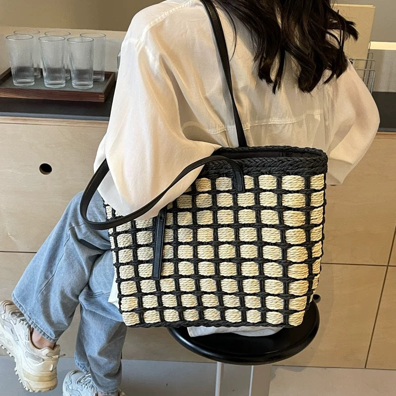 Hand Woven Straw Bag Women's Beach Shoulder Tote Bags