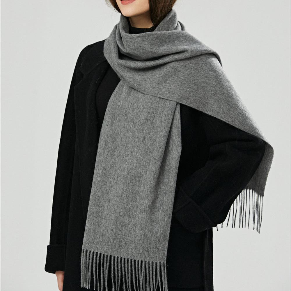 Wool Scarf for Women Solid Color Tassel Shawl