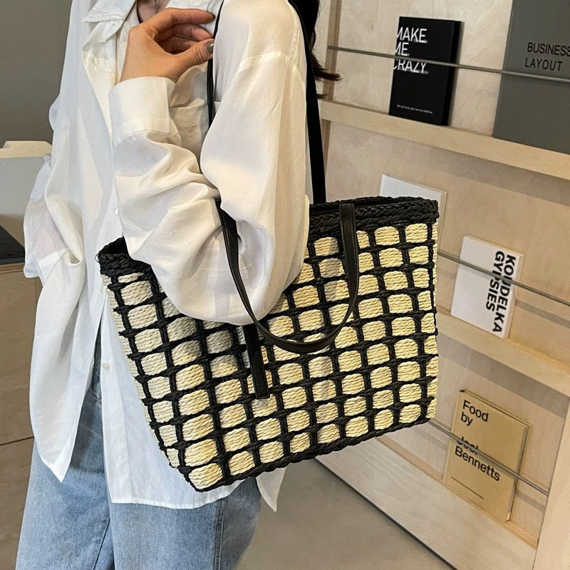 Hand Woven Straw Bag Women's Beach Shoulder Tote Bags