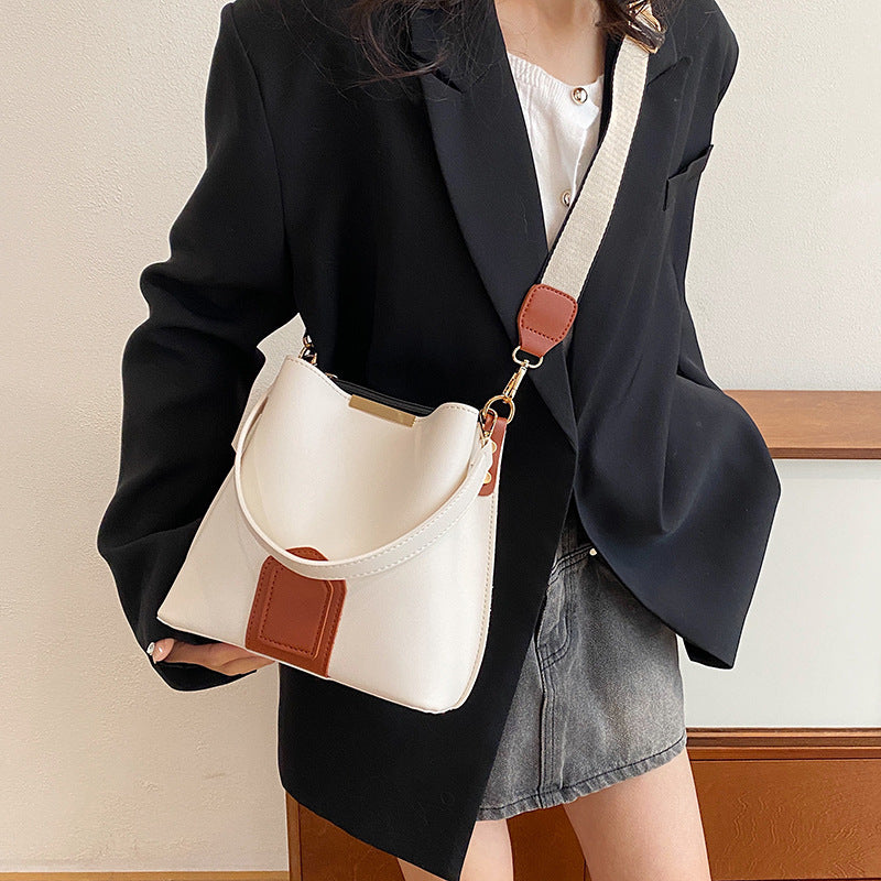 Casual Chic Bucket Bag Wide Shoulder Strap Messenger Bag