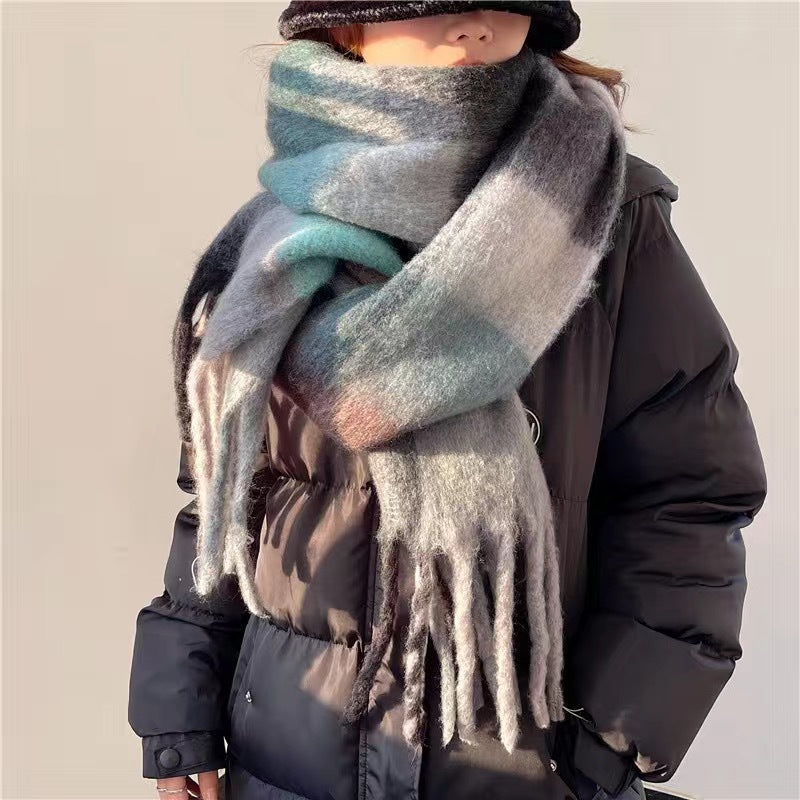 Cozy Chunky Plaid Tassel Scarf for Women Autumn Winter Fashion Outfits