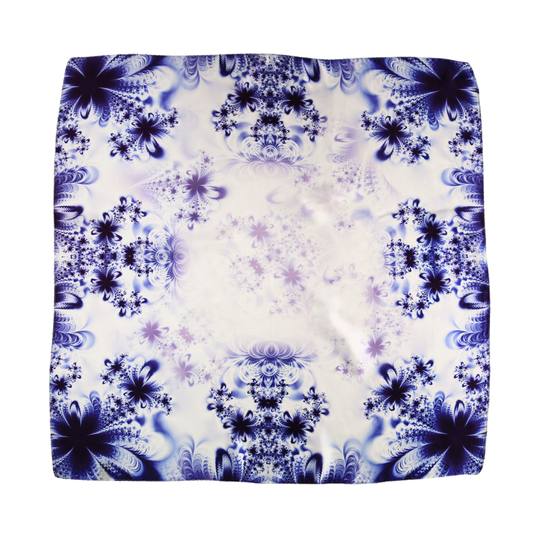 Blue Floral Print Silk Bandana Scarf