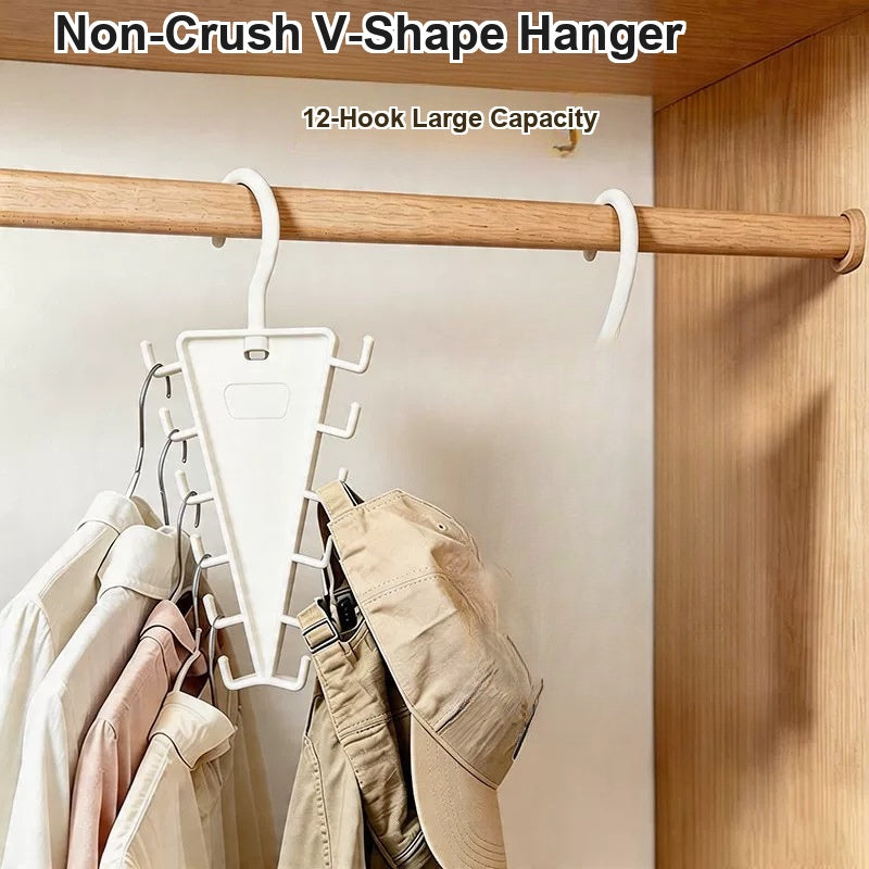 V-Shape Non-Crush Hanger with 12 Storage Hooks