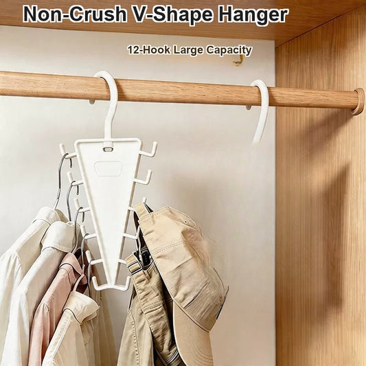 V-Shape Non-Crush Hanger with 12 Storage Hooks