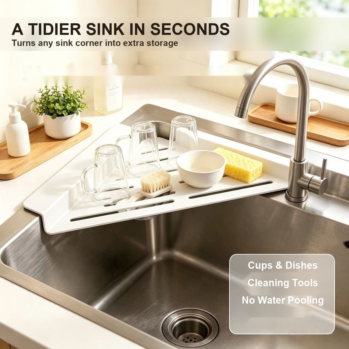 No-Drill Corner Sink Organizer Rack