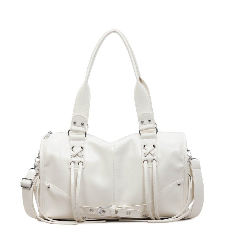 Moto Buckle Tote Bag for Women - Glossy Ivory