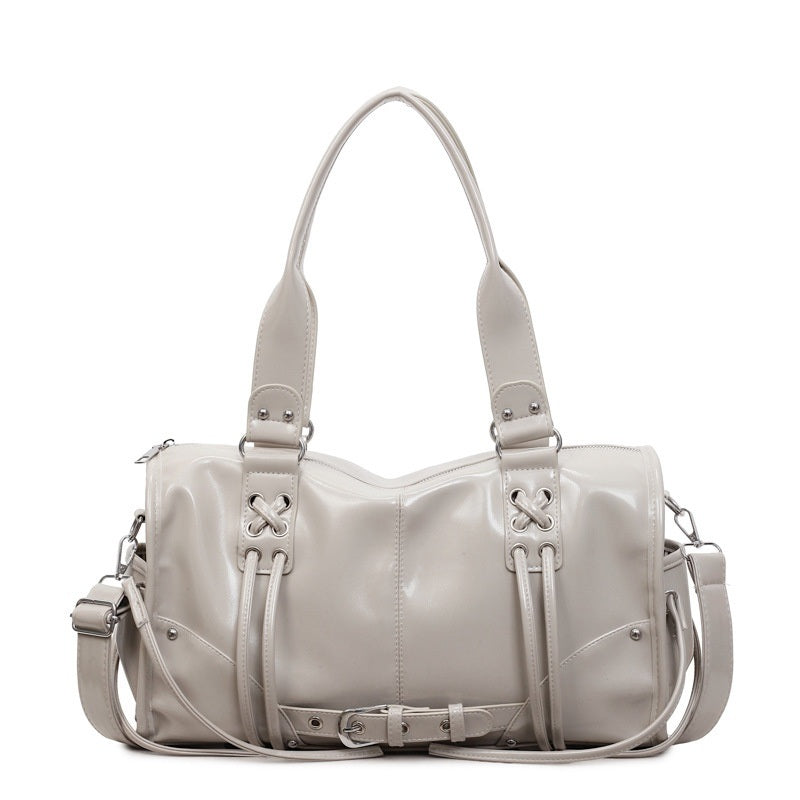 Moto Buckle Tote Bag for Women - Glossy Khaki