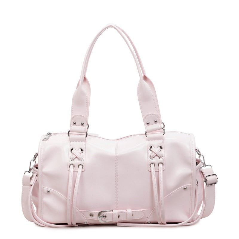 Moto Buckle Tote Bag for Women - Glossy Pink