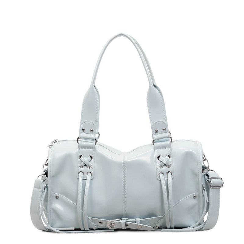 Moto Buckle Tote Bag for Women - Glossy Sky Blue