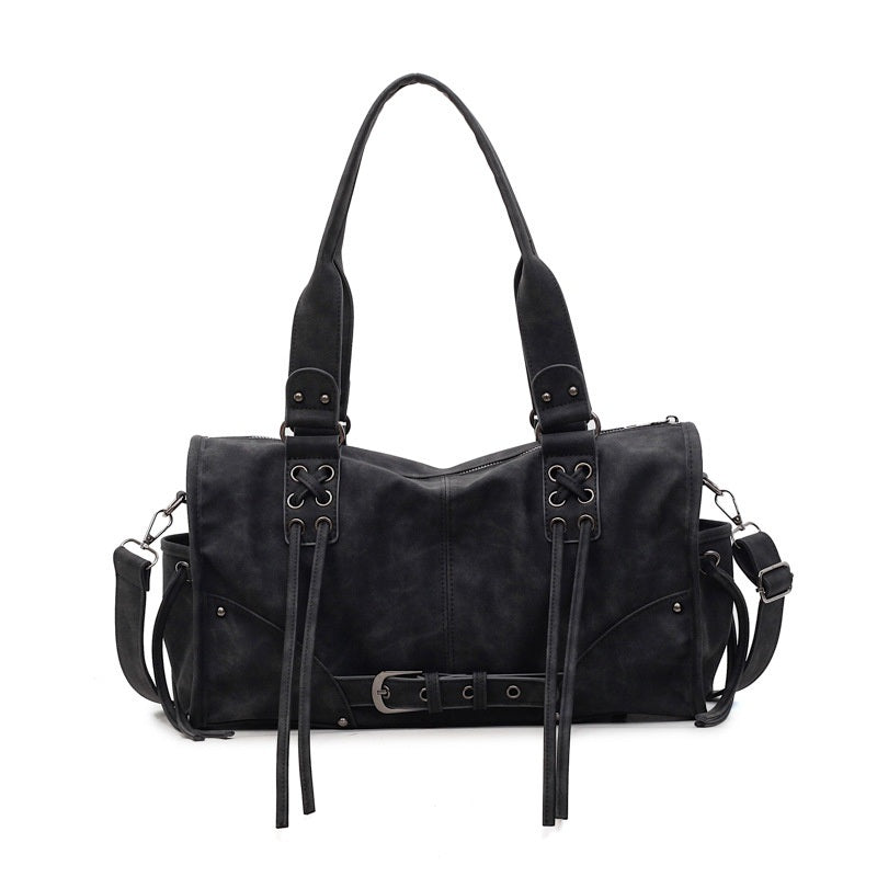 Moto Buckle Tote Bag for Women - Washed Black