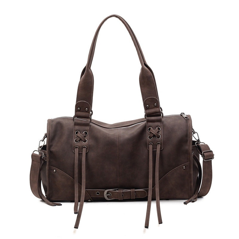 Moto Buckle Tote Bag for Women - Washed Brown
