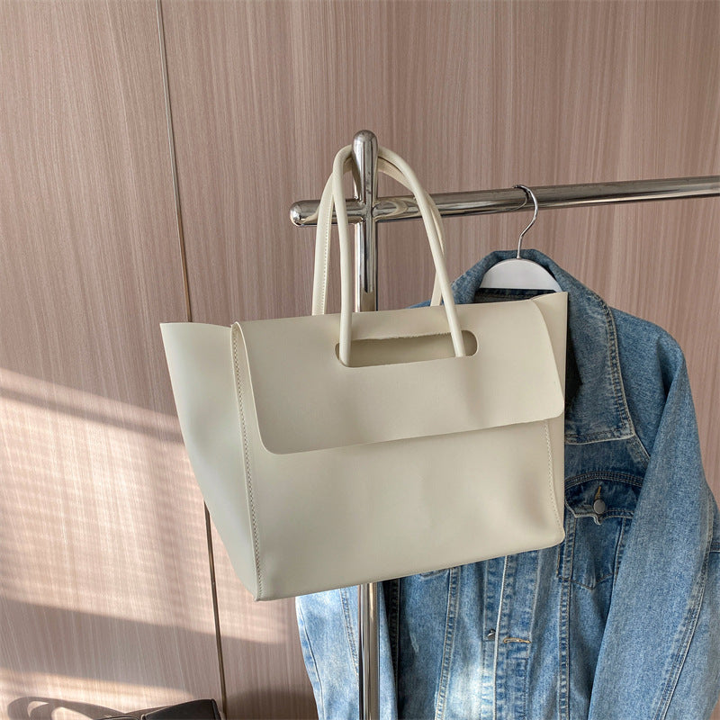 Oversized Flap Tote Bag for Women - Structured Work Shoulder Bag - White