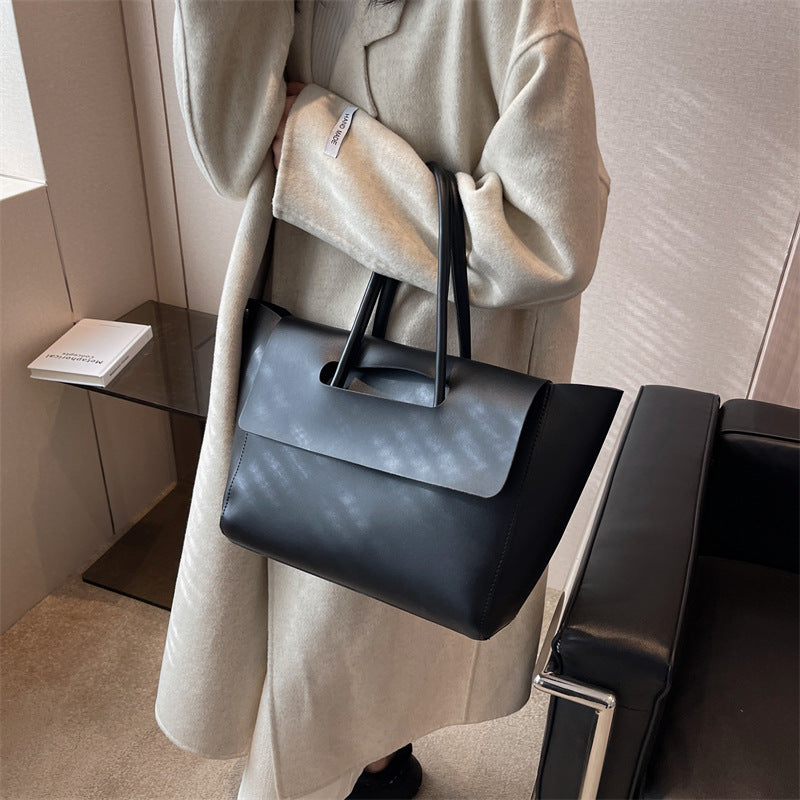 Oversized Flap Tote Bag for Women - Structured Work Shoulder Bag