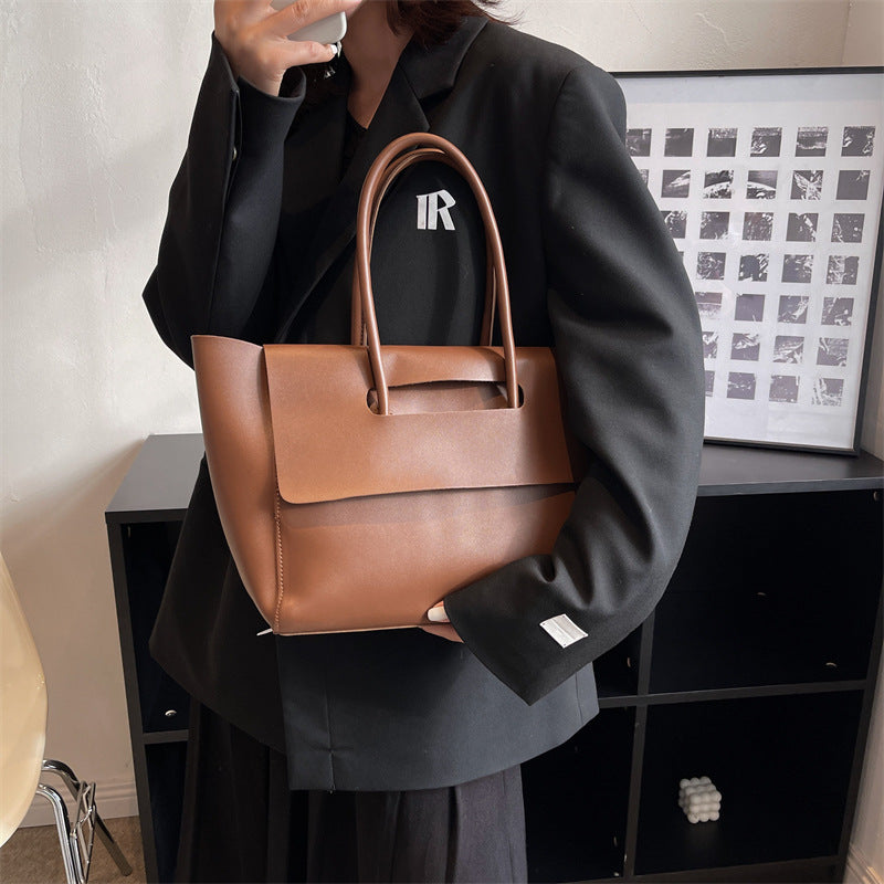 Oversized Flap Tote Bag for Women - Structured Work Shoulder Bag