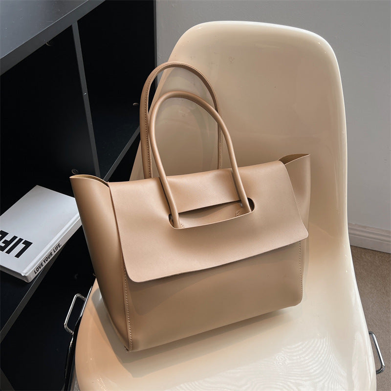 Oversized Flap Tote Bag for Women - Structured Work Shoulder Bag - Khaki