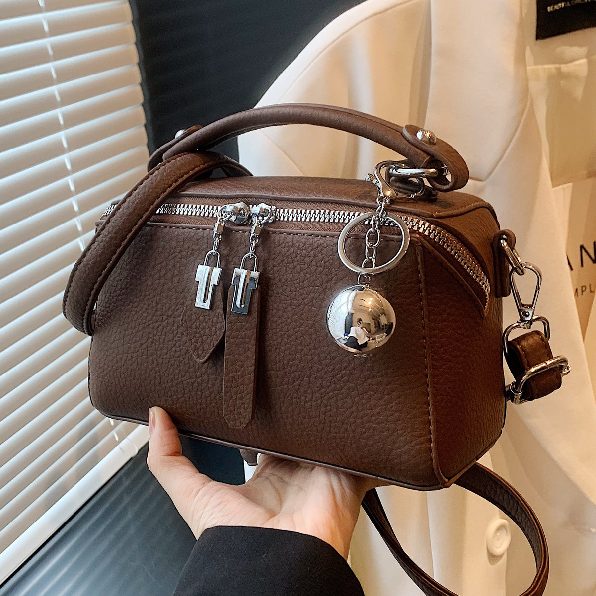 Boston Top-Handle Bag for Women - Zip Satchel with Detachable Crossbody Strap