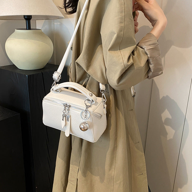 Boston Top-Handle Bag for Women - Zip Satchel with Detachable Crossbody Strap - White