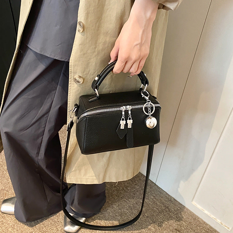 Boston Top-Handle Bag for Women - Zip Satchel with Detachable Crossbody Strap - Black