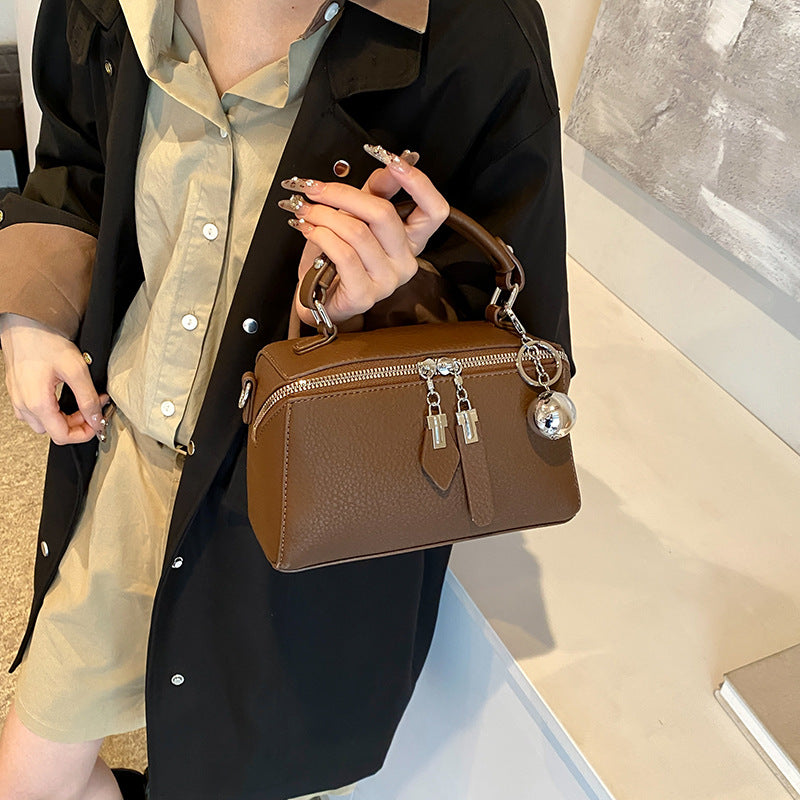 Boston Top-Handle Bag for Women - Zip Satchel with Detachable Crossbody Strap - Coffee