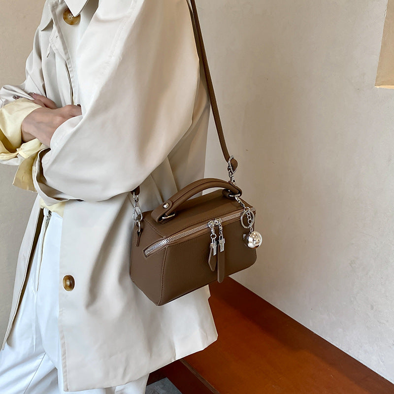 Boston Top-Handle Bag for Women - Zip Satchel with Detachable Crossbody Strap - Brown