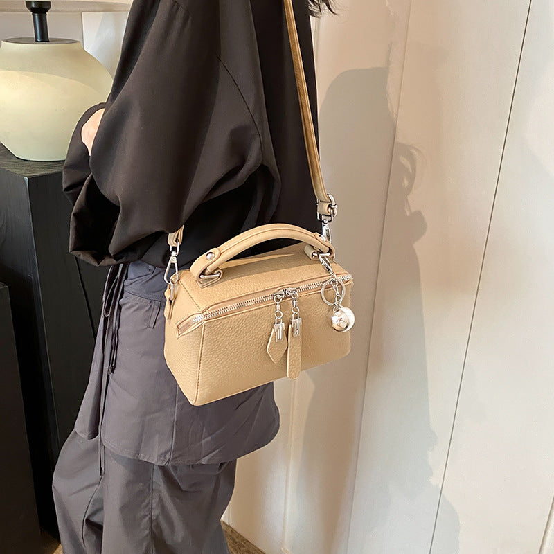 Boston Top-Handle Bag for Women - Zip Satchel with Detachable Crossbody Strap - Khaki