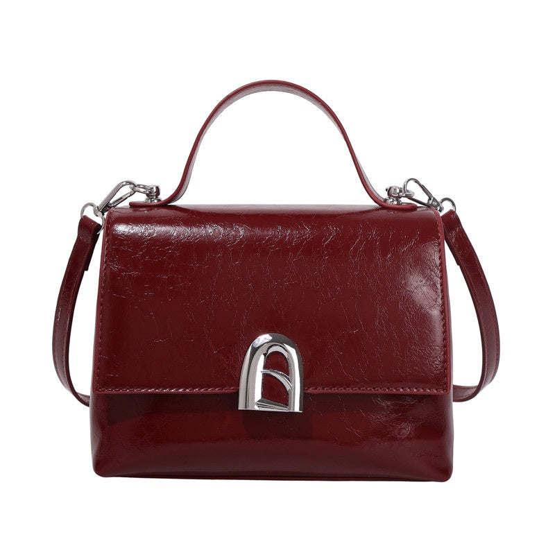 Vintage Crackle Top-Handle Bag for Women - Small Flap Shoulder Bag with Crossbody Strap - Red