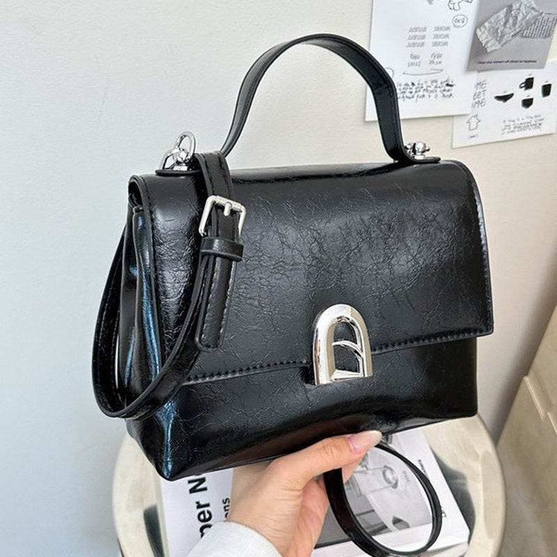 Vintage Crackle Top-Handle Bag for Women - Small Flap Shoulder Bag with Crossbody Strap