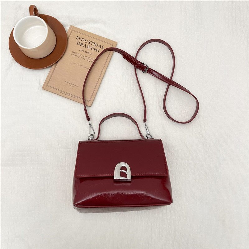 Vintage Crackle Top-Handle Bag for Women - Small Flap Shoulder Bag with Crossbody Strap