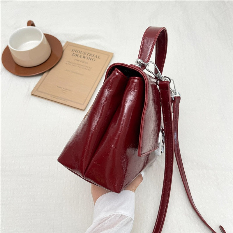 Vintage Crackle Top-Handle Bag for Women - Small Flap Shoulder Bag with Crossbody Strap