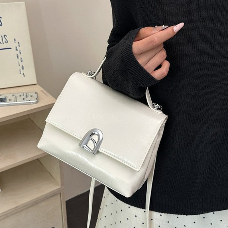 Vintage Crackle Top-Handle Bag for Women - Small Flap Shoulder Bag with Crossbody Strap