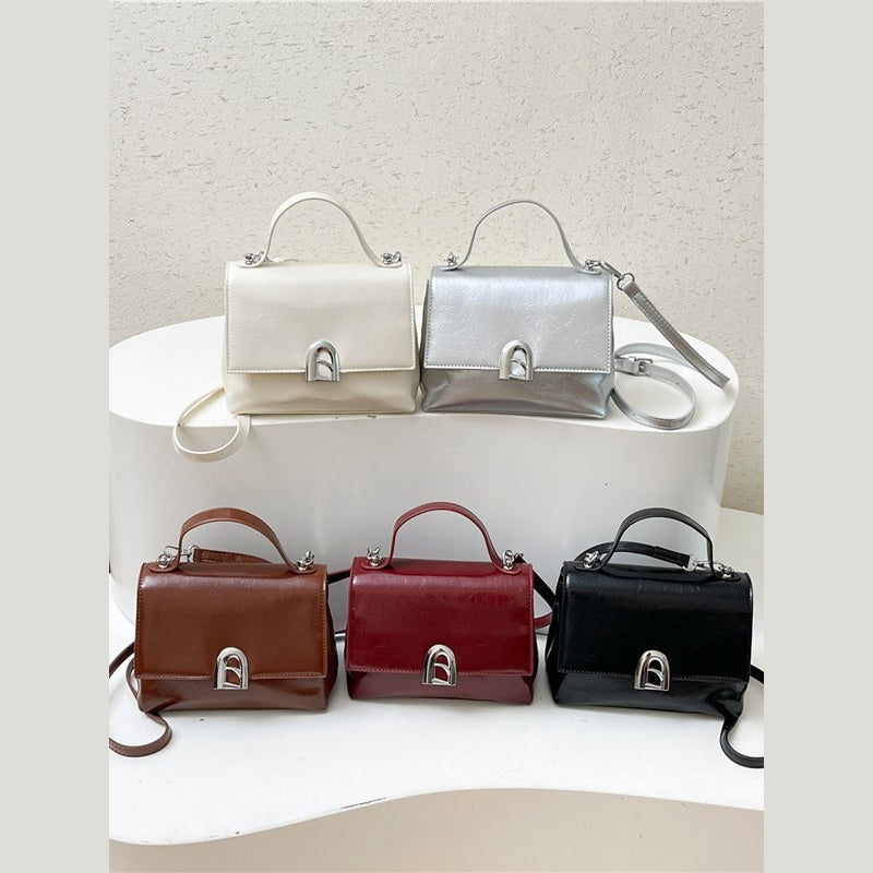 Vintage Crackle Top-Handle Bag for Women - Small Flap Shoulder Bag with Crossbody Strap