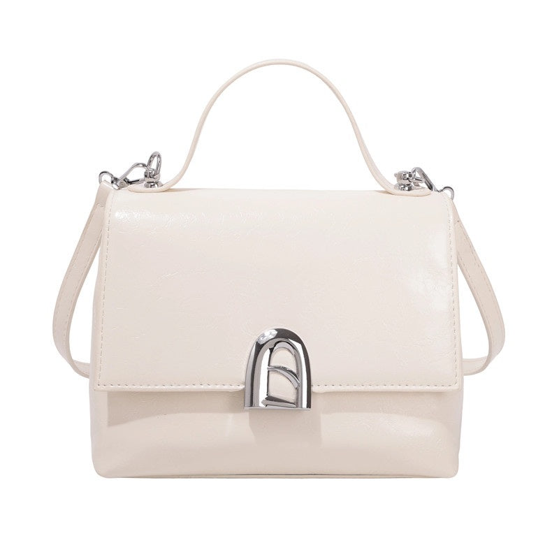 Vintage Crackle Top-Handle Bag for Women - Small Flap Shoulder Bag with Crossbody Strap - White