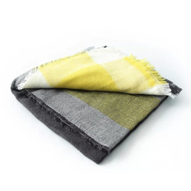 Winter Dreams Plaid Blanket Scarf In Black Yellow