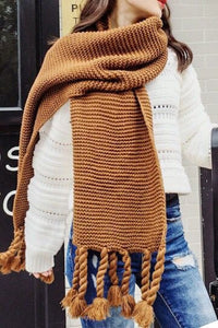 Chunky Knit Long Fringe Scarves