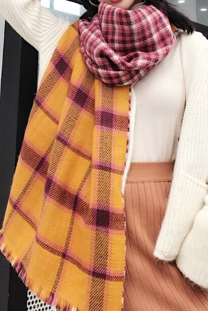 Fall Winter Reversible Plaid Scarves