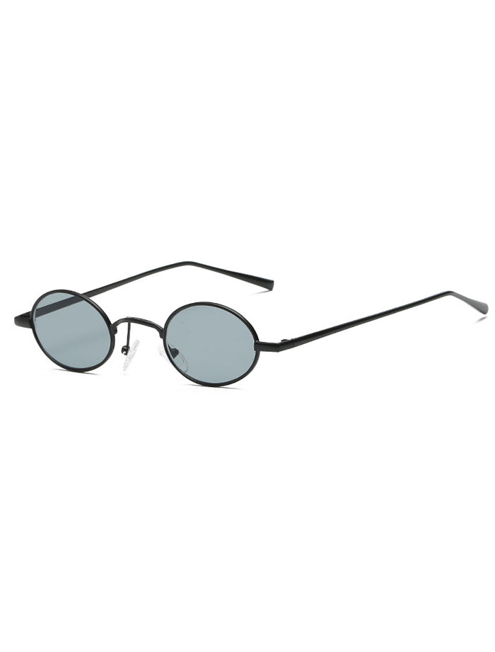 Retro 1990's Small Oval Metal Sunglasses Black