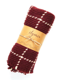 Chunky Knit Grid Scarves Burgundy