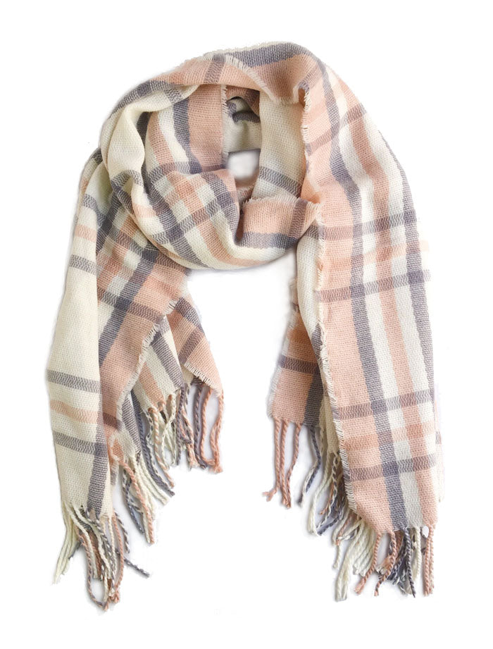Soft Plaid Fringe Scarf Blush Pink