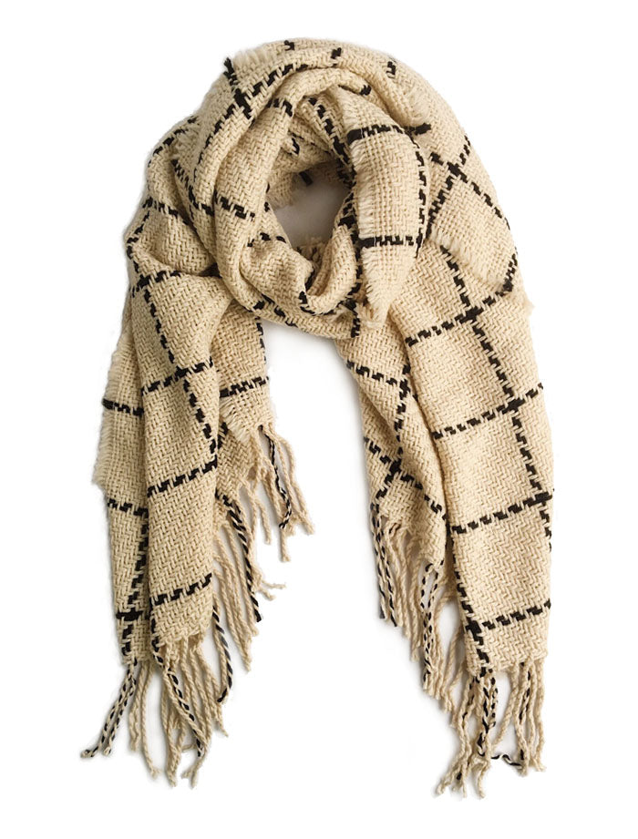 Chunky Knit Grid Scarves Beige