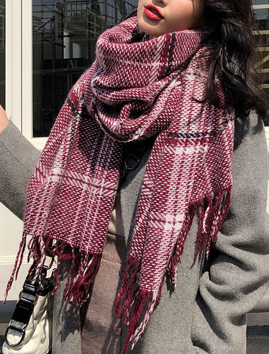 Fringed Plaid Oblong Scarves