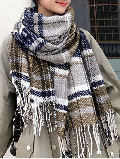 Fringed Plaid Oblong Scarves